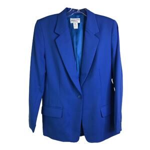 Pendleton Blazer Jacket Womens Sz 10 Bright Blue 100% Wool Single Button